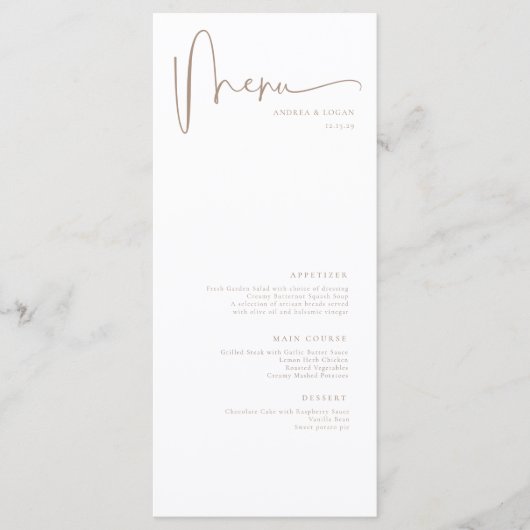 Moderne minimalistische elegante klassieke bruilof menu (Voorkant)