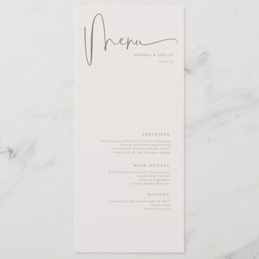 Moderne minimalistische elegante klassieke bruilof menu (Voorkant)