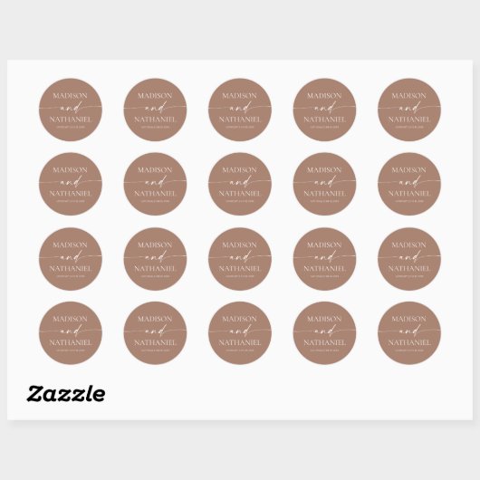 Moderne minimalistische elegante Mocha Mousse brui Ronde Sticker (Vel)