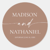 Moderne minimalistische elegante Mocha Mousse brui Ronde Sticker (Voorkant)