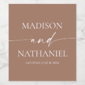 Moderne minimalistische elegante Mocha Mousse brui Wijn Etiket (Enkel label)