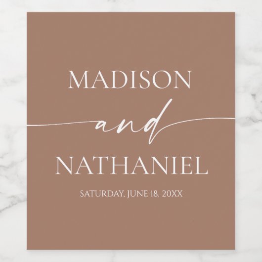 Moderne minimalistische elegante Mocha Mousse brui Wijn Etiket (Enkel label)