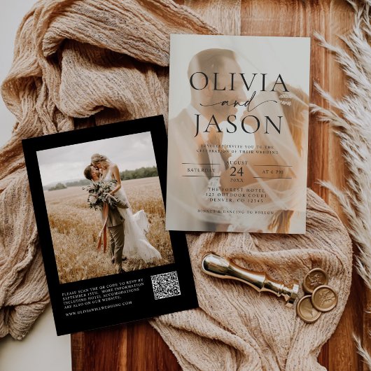 Moderne minimalistische elegante QR-code foto brui Kaart