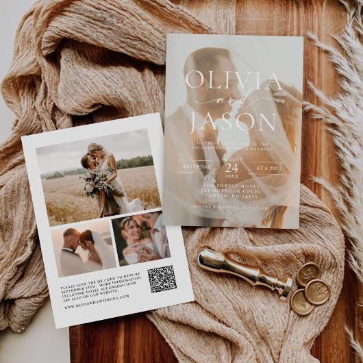 Moderne minimalistische elegante QR-code foto brui Kaart