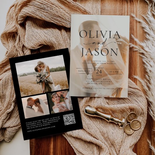 Moderne minimalistische elegante QR-code foto brui Kaart