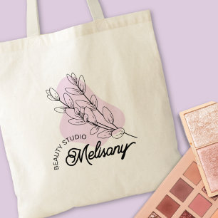 Moderne minimalistische Elegante Roze Bloemenlijn Tote Bag