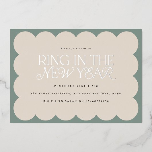 Moderne minimalistische elegante saliegroene retro folie feestdagenkaart (Voorkant)