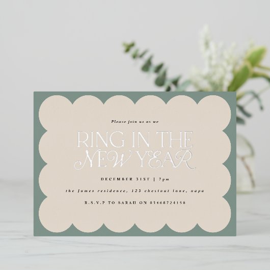 Moderne minimalistische elegante saliegroene retro folie feestdagenkaart (Staand Voorkant)