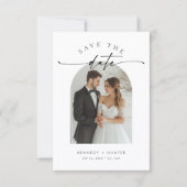 Moderne Minimalistische Elegante Script Boog Foto Save The Date (Voorkant)