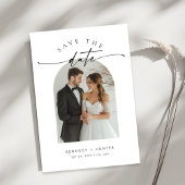 Moderne Minimalistische Elegante Script Boog Foto Save The Date