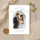 Moderne Minimalistische Elegante Script Boog Foto Save The Date