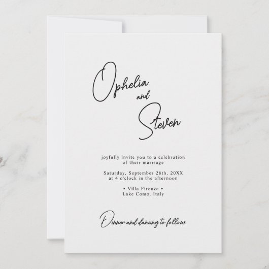 Moderne minimalistische elegante script bruiloft kaart (Voorkant)