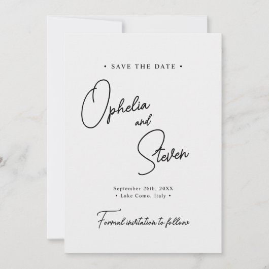 Moderne minimalistische elegante script bruiloft save the date (Voorkant)