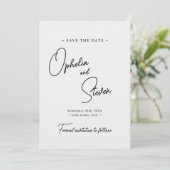 Moderne minimalistische elegante script bruiloft save the date (Staand voorkant)