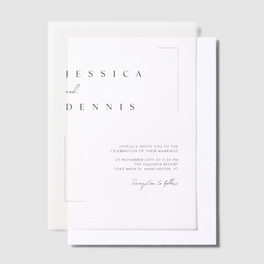 Moderne minimalistische elegante script bruiloft vellum uitnodigingen (Offset)