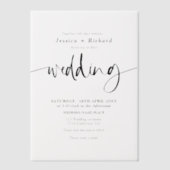 Moderne minimalistische elegante script bruiloft vellum uitnodigingen (Voorkant)