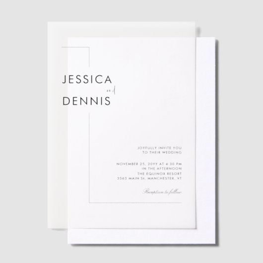 Moderne minimalistische elegante script bruiloft vellum uitnodigingen (Offset)