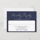 Moderne minimalistische elegante script marine bla RSVP kaartje (Voorkant)