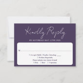 Moderne minimalistische elegante script Paarse bru RSVP Kaartje (Voorkant)