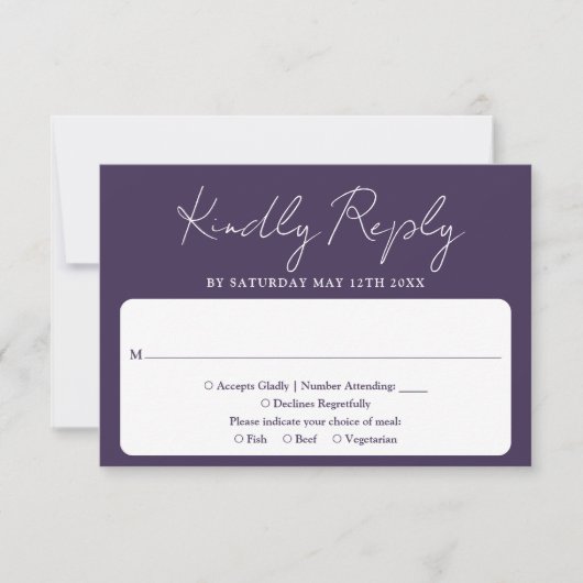 Moderne minimalistische elegante script Paarse bru RSVP Kaartje (Voorkant)
