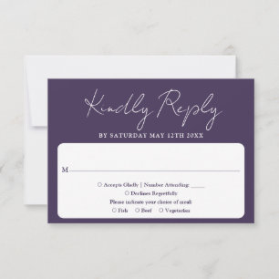 Moderne Minimalistische Elegante Script Paarse Tro RSVP Kaartje