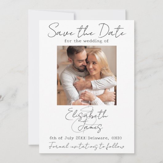 Moderne Minimalistische Elegante Scriptie Witgrijz Save The Date (Voorkant)