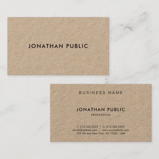Moderne minimalistische elegante Sjabloon kraftpap Visitekaartje (Voorkant / Achterkant)