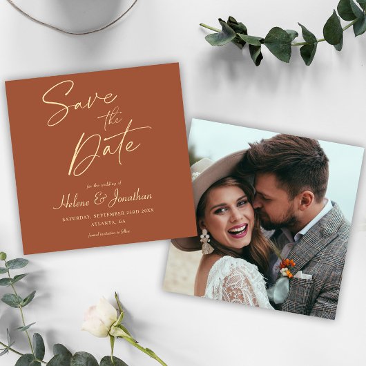 Moderne minimalistische elegante trouwfoto save the date