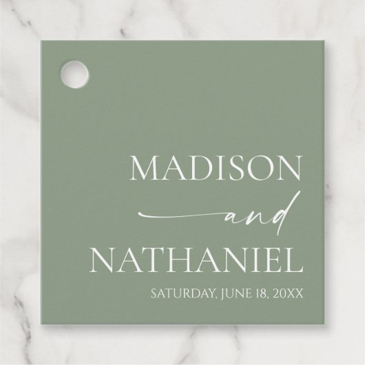 Moderne minimalistische elegante wijze groene brui bedankjes labels (Voorkant)