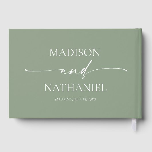 Moderne minimalistische elegante wijze groene brui gastenboek (Achterkant)