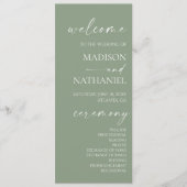 Moderne minimalistische elegante wijze groene brui programmakaart (Voorkant)