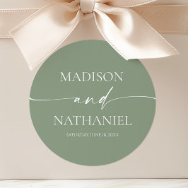 Moderne minimalistische elegante wijze groene brui ronde sticker