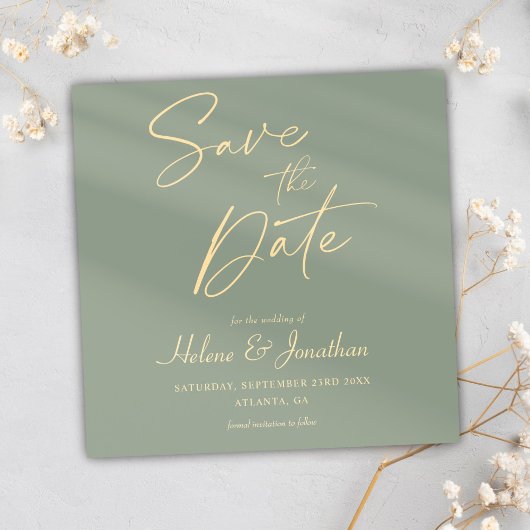 Moderne minimalistische elegante wijze groene brui save the date