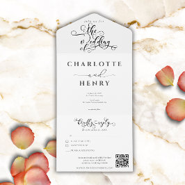 Moderne Minimalistische Elegante Witte QR Code Tro All In One Uitnodiging