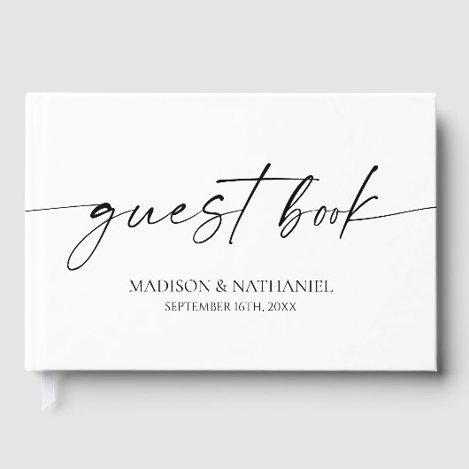 Moderne minimalistische elegante witte zwarte brui gastenboek (Voorkant)