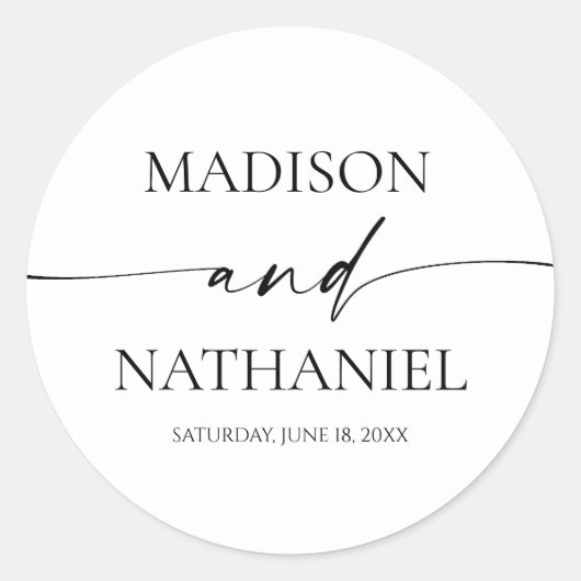 Moderne minimalistische elegante witte zwarte brui ronde sticker (Voorkant)