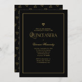 Moderne minimalistische elegante zwart goud Quince Kaart (Voorkant / Achterkant)