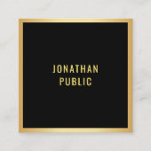 Moderne minimalistische elegante zwart-gouden Sjab Vierkante Visitekaartje (Voorkant)
