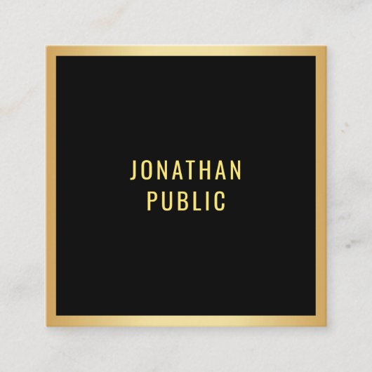 Moderne minimalistische elegante zwart-gouden Sjab Vierkante Visitekaartje (Voorkant)