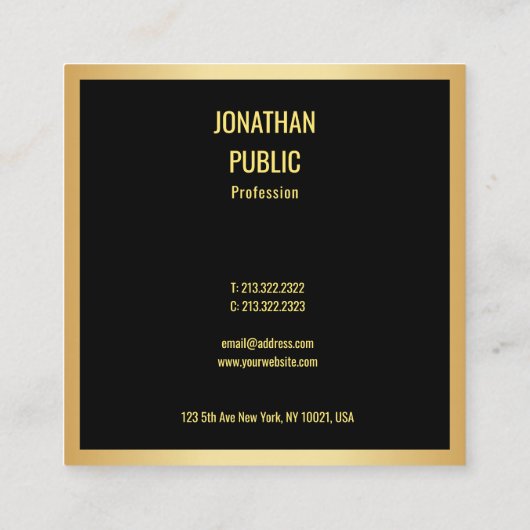 Moderne minimalistische elegante zwart-gouden Sjab Vierkante Visitekaartje (Achterkant)