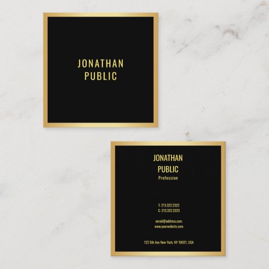 Moderne minimalistische elegante zwart-gouden Sjab Vierkante Visitekaartje (Voorkant / Achterkant)