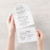 Moderne minimalistische elegante zwart wit bruilof all in one uitnodiging (Afscheurbaar)