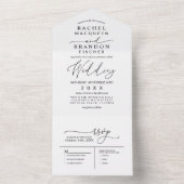 Moderne minimalistische elegante zwart wit bruilof all in one uitnodiging (Binnen)