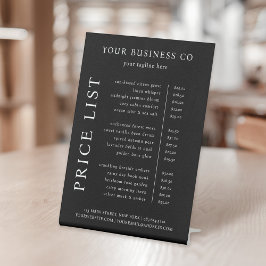 Moderne minimalistische elegante zwart wit prijsli reclamebord met voetstuk
