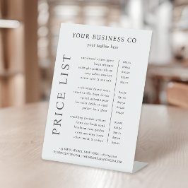 Moderne minimalistische elegante zwart wit prijsli reclamebord met voetstuk