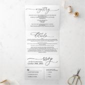 Moderne minimalistische elegante zwart witte bruil drieluik uitnodiging (Binnen)