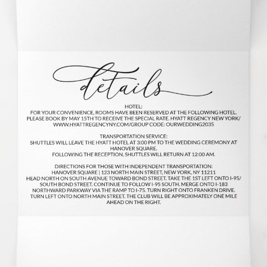 Moderne minimalistische elegante zwart witte bruil drieluik uitnodiging (Binnenkant midden)