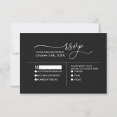 Moderne minimalistische elegante zwart witte bruil RSVP kaartje (Voorkant)