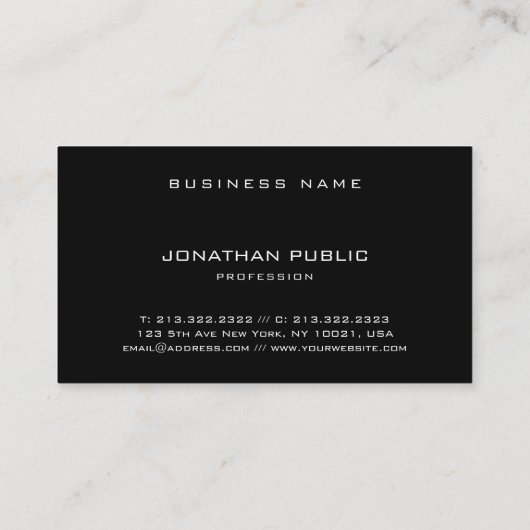 Moderne, minimalistische elegante zwarte glin visitekaartje (Achterkant)