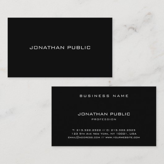 Moderne, minimalistische elegante zwarte glin visitekaartje (Voorkant / Achterkant)